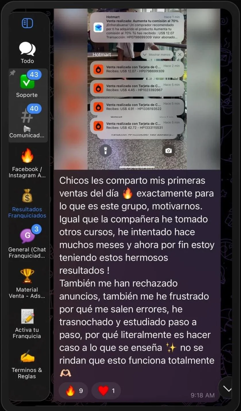 Primeras ventas del día con notificaciones de Hotmart
